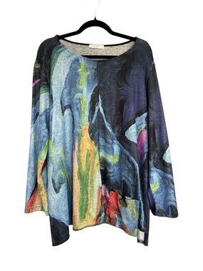 Jess & Jane Abstract Print Long-Sleeve Tunic Top - Multicolor Artsy Size 1X USA